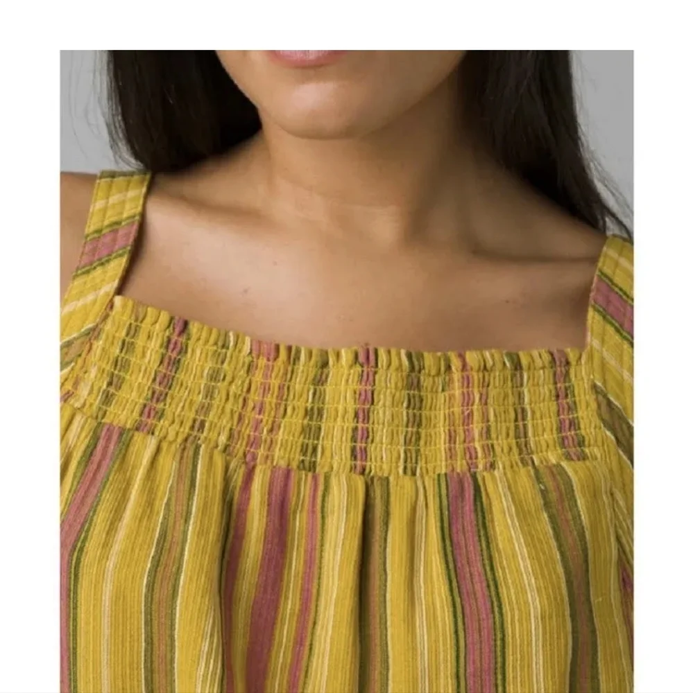 Prana Women's Large Little Palm Cami Smocked Tie Hem Tank Top Leapfrog New Tags. - Picture 2 of 7